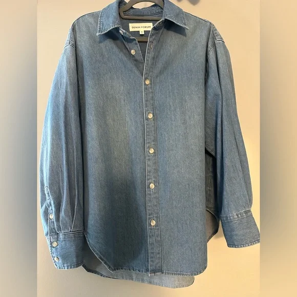 Aritzia Denim Forum The 90s Classic Denim Shirt 90'S Vintage Bleu Size XS - Picture 10 of 14